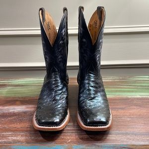 Mens Tony Lama Black Ostrich Ropers, 9.5